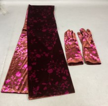 Women’s Velour Brown Scarf And Gloved With Pink Flowers Set - $20.33 CAD