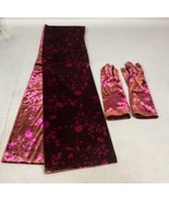Women’s Velour Brown Scarf And Gloved With Pink Flowers Set - €12,79 EUR