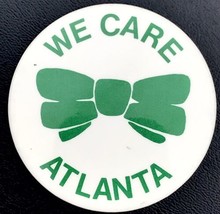 We Care Atlanta Pin Button Pinback Vintage Green Ribbon Bow - $10.00