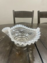 EAPG Jefferson Glass Co. &quot;Astro&quot; White Opalescent 8” Crimped Ruffled Bowl c.1904 - £15.59 GBP