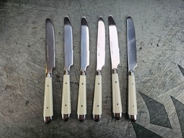 6 Jean Dubost Knife Flatware Ivory Handles Set Silverware USED - £15.83 GBP