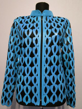 Plus Size Light Blue Leather Jacket for Woman Coat Women Zipper Short Co... - $180.00