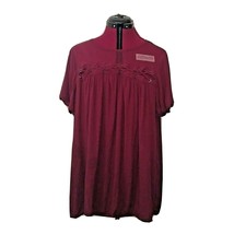 Torrid Blouse Merlot Women Trim Mesh Inset Size 1 14/16 1XL Lace Up - £28.38 GBP