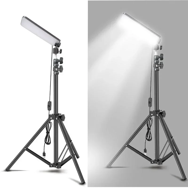 Portable Adjustable Stand Tripod With Lamp Picnic Outdoor Light Camping Light - £33.03 GBP