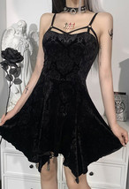 Dolls Kill Widow Goth Emo Black Embossed Velvet Dress strappy Dress S - £39.31 GBP
