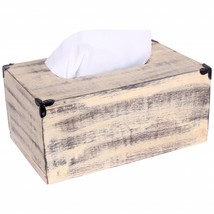 Rustic Yellow Washed Mango Wood Rectangular Tissue Holder - £21.47 GBP