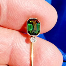 Earth mined Demantoid Deco Pin Gatsby era Antique Platinum 14k Gold Signed - $28,400.25