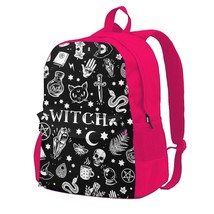 WITCH PATTERN  Backpa Evil Horror Elementary School Teenage Print Backpack Elega - £132.89 GBP