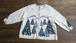 CJ Banks Cotton Cardigan Womens 3X Button Up Christmas Trees Artsy 2000s - $24.99