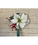Christmas Cemetery Cross: White Poinsettia grave flowers, Winter Grave D... - $477.65 MXN