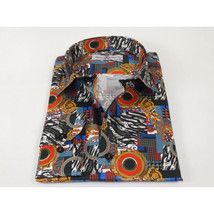 Men's EMILIO CERUTTI Sport Shirt 100% Cotton Long Sleeves #EMC13 Black Red image 3
