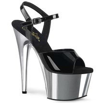 PLEASER ADORE-709 Women&#39;s Black Pat/Silver 7&quot; Heel Platform Ankle Strap Shoes - £52.63 GBP