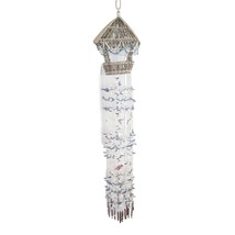 Sea Shell Wind Chime Rattan Bird House Hut Top 52 Inch Blue White Pink Vintage - £67.26 GBP