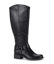 New Frye Womens Edelle Stacked Heel Black Leather Riding Boots Size 7M FO10094 - £74.00 GBP