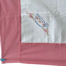 Farmhouse Tablecloth Red White Gingham Checked Dishes 43X46 inch Kitschy Vtg 50s - £15.70 GBP