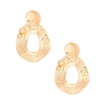 Dangle Gold Plated Medium Bubble Textured Curved Circle Stud Drop Women Earring - £23.50 GBP