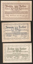 Austria Gutschein d. Gemeinde ZELL An Der PRAM 50 20 10 heller 1920 Notgeld lot - £6.97 GBP