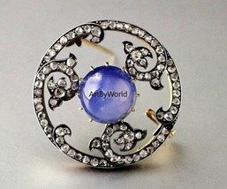 Victorian Rose Cut Diamond Blue Sapphire Brooch, Art Deco Brooch silver - £268.45 GBP
