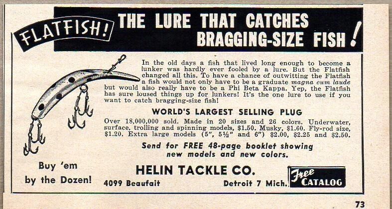 Primary image for 1957 Print Ad Helin Flatfish Plug Fishing Lures Detroit,MI