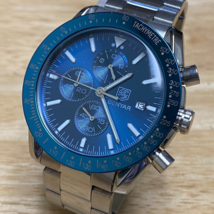 Benyar Men 30m Silver Blue Steel Analog Quartz Chronograph Watch~Date~New Batter - $36.09