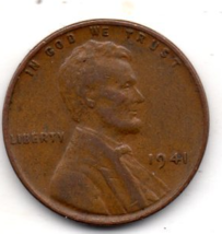 1941 Lincoln Wheat Penny- Circulated - £4.68 GBP