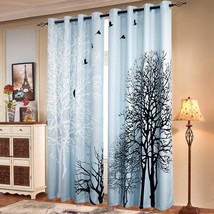 Light Blue Subrtex Printed Curtains Room Darkening For Bedroom Living Room Kids - £37.96 GBP