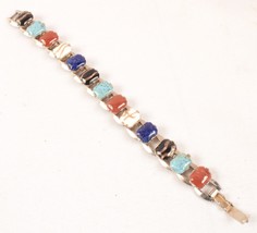 Vintage Multi-Gemstone Bracelet 7 Inches Fold Over Clasp - €12,92 EUR