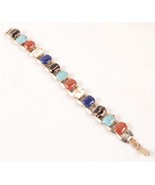 Vintage Multi-Gemstone Bracelet 7 Inches Fold Over Clasp - $284.91 MXN