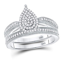 10kt White Gold Round Diamond Teardrop Bridal Wedding Ring Band Set 1/3 Ctw - £334.13 GBP