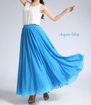 Aqua-blue Long MAXI Chiffon Skirt Women Chiffon Maxi Skirt Summer Beach Skirt image 11