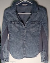 CHOCOLATE WOMEN&#39;S SHIRT DENIM LONG SLEEVE  BLUE  M BUTTON POCKETS USA - $9.90