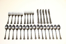 Rogers Korea Stainless Flatware Floral Tip Rose Flowers 30 pieces Many Spoons - $49.49