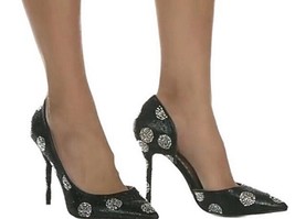 Betsy Johnson Black Rhinestones Polka Dot Heels Sz 8.5 Glam Party Pumps ... - $30.00