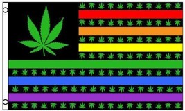 Rainbow Marijuana Pot Leaf Usa Polyester 3X5 Foot Flag Weed Banner Hippie New - £13.58 GBP