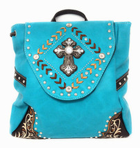 Texas West Western Cross Rhinestone Leather Concealed Carry TopHandlle Backpack - £31.31 GBP