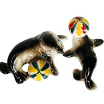 Miniature Circus Seals w Balls 1.5&quot; Ceramic Bone China Figurine Japan Midcentury - £13.65 GBP