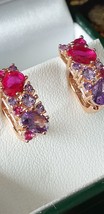 Vintage 1990-s 14 Ct Rolled Gold Ruby / Amethyst Earrings-Hallmarked 585 RG - £58.72 GBP