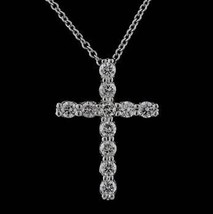 0.40CT Moissanite Religioso Croce Ciondolo Collana 14K Oro Bianco Argento - £86.13 GBP