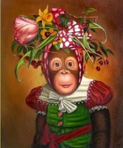 Art oil painting animal Little gorilla&amp;flowers  headpaint hand painted o... - £55.84 GBP
