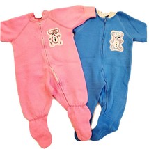 Vintage Baby 3 To 6 Month Sleepers Footie Pajamas Fleece Twins Blue Pink... - $24.10