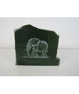 Vintage Green Verdite Slab Stone with Etched Elephant Figure signed AK - $9.50