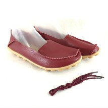 Womens Loafers Driving Shoes Slip On Lace Up Leather Burgundy Size 42 US 9 - £15.07 GBP