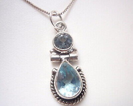 Small Faceted Blue Topaz with Rope Style Accents 925 Sterling Silver Pendant - £16.36 GBP