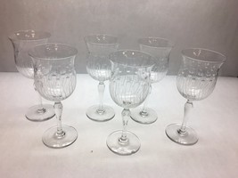 VINTAGE Set of 6 CRYSTAL Wine Glasses Frosted LEAF Tall Cut FLOWER Circl... - $41.12
