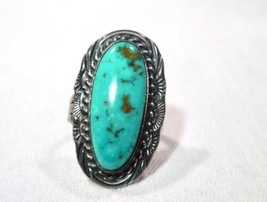 Vintage Handmade Sterling Silver Navajo Yellow Horse Turquoise Ring K996 - £117.54 GBP