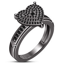 1.50Ct Heart Shape Round Cut Black Diamond Engagement Ring 10K Black Gold Over - £60.73 GBP