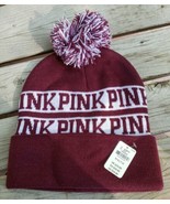 Victorias Secret Knit Hat Pom Pom Beanie Gift Burgundy PINK Logo Toque O... - £10.95 GBP