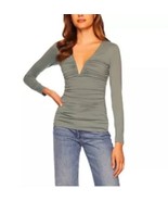 Susana Monaco Plunge Vneck Wire  Long Sleeve Jersey Top, Slate $148 Sz X... - $44.54