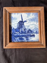 antique ceramic Dutch Delft Mosa Framed Tile Typical Dutch Landscape - $60.00