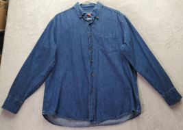 Vintage Puritan Shirt Men Large Blue Denim Cotton Long Sleeve Collar But... - £17.98 GBP